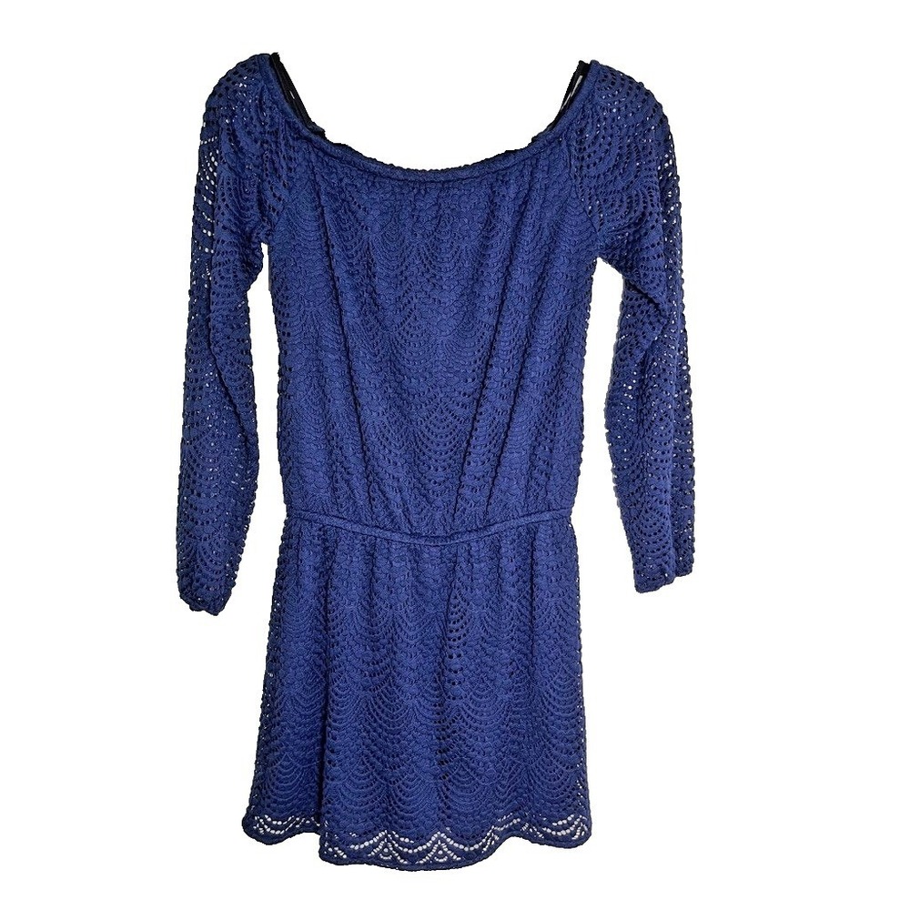 Lilly Pulitzer Lana Romper Navy Blue Lace Off The Shoulder XS Resort Summer - Picture 2 of 10